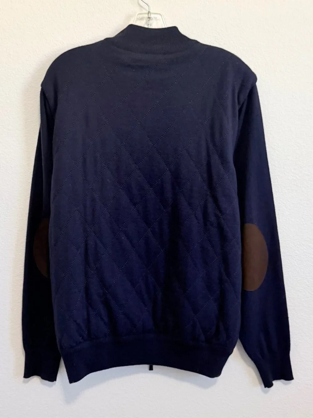 Peter Millar Navy Blue Wool Blend Long Sleeve Zip Up Quilted Sweater Size M